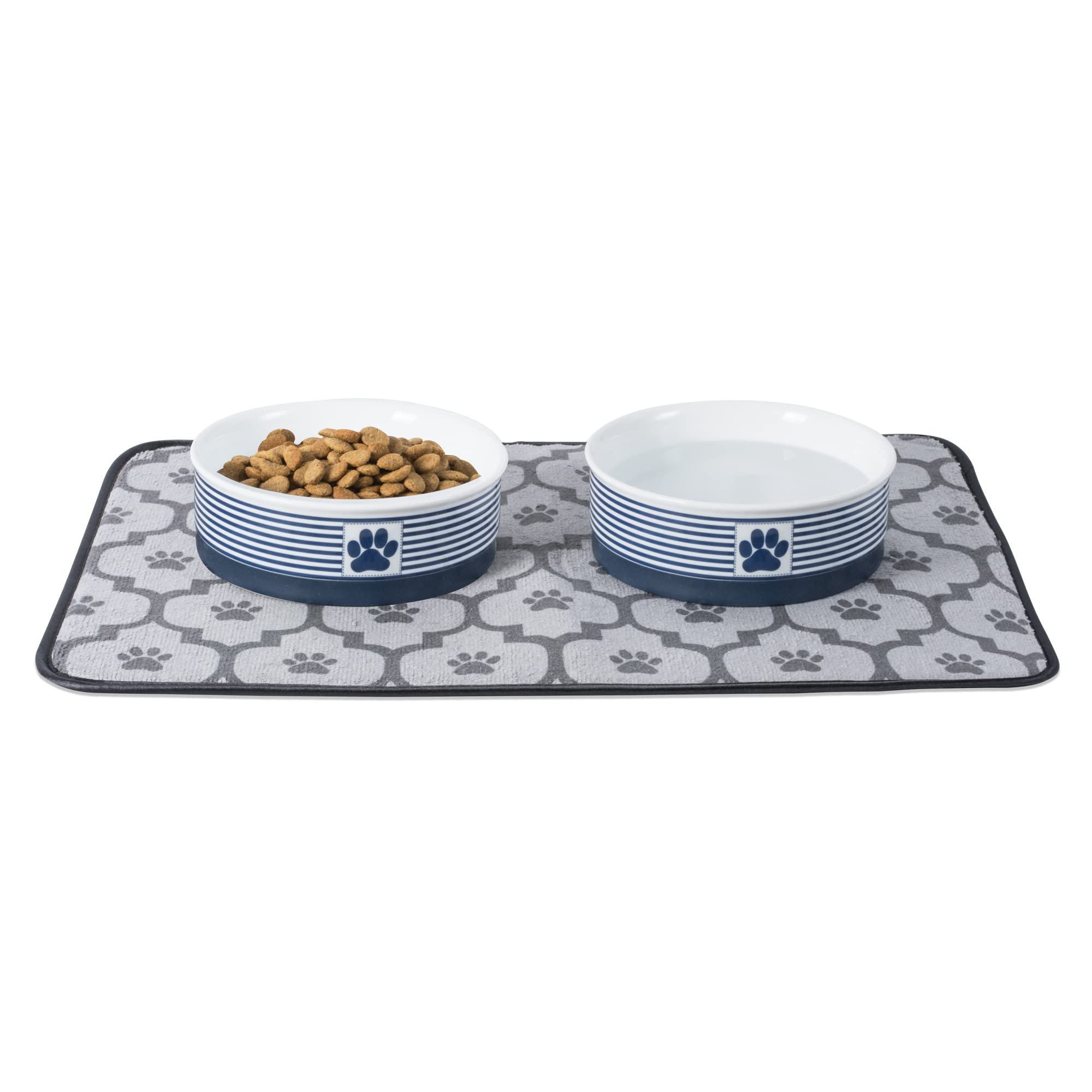 Bone Dry Paw & Patch nautical blue dishware for pet meals with coastal style