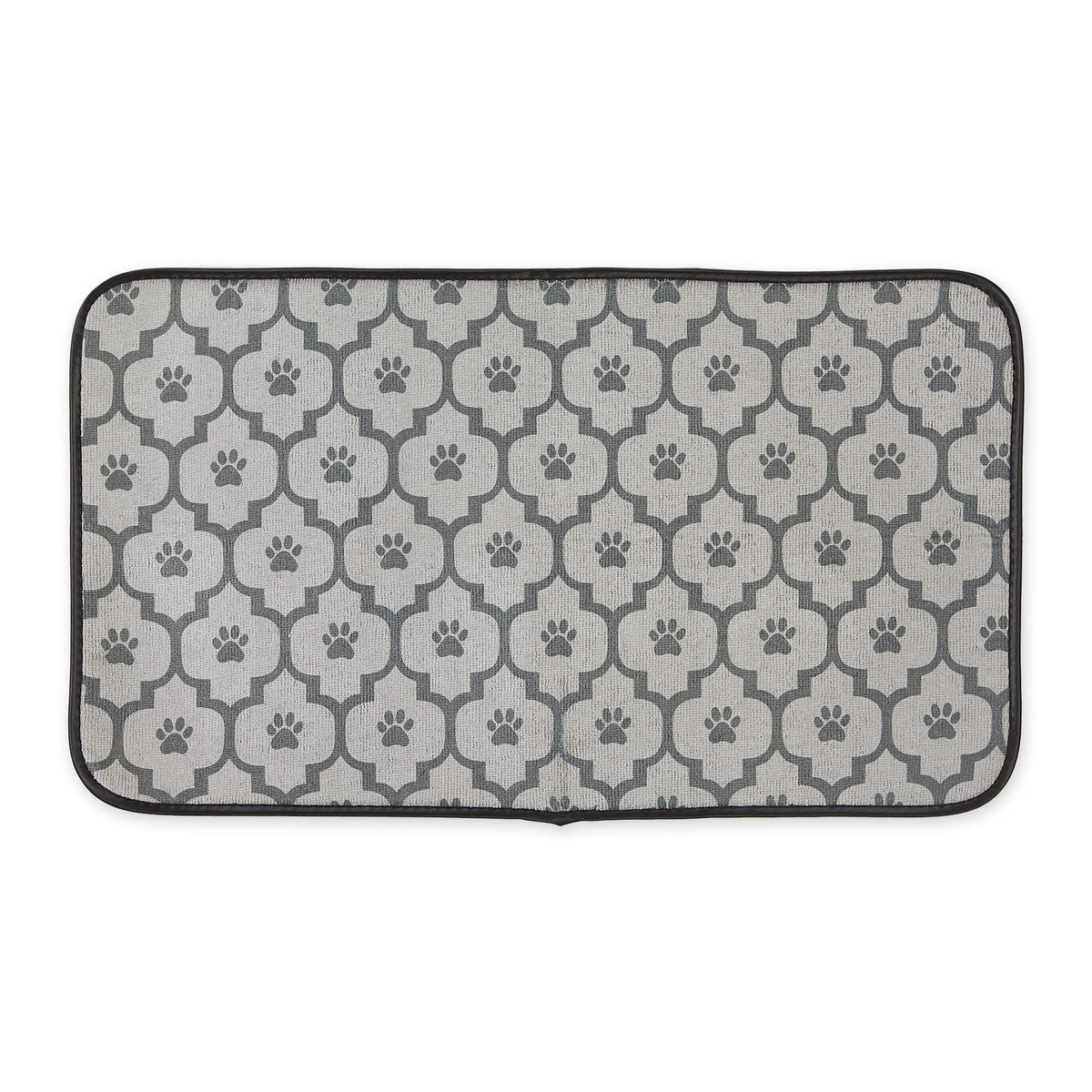 Bone Dry pet mat 14x24 gray lattice front view shows a washable dining surface.