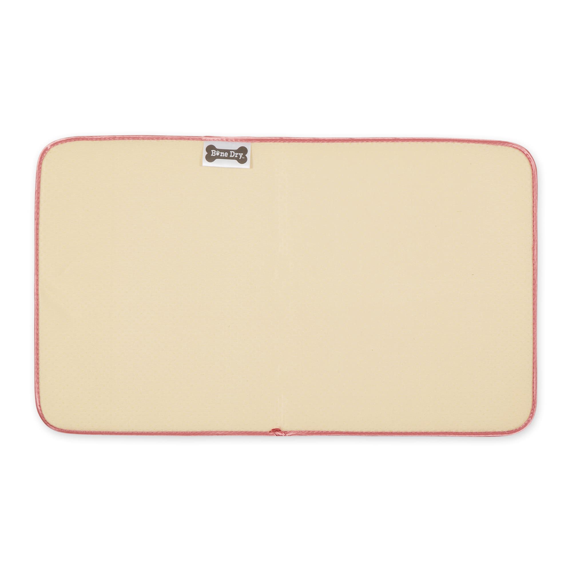 Bone Dry pet mat 14x24 size protects floors around bowls.