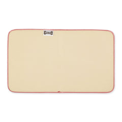 Bone Dry pet mat 14x24 size protects floors around bowls.