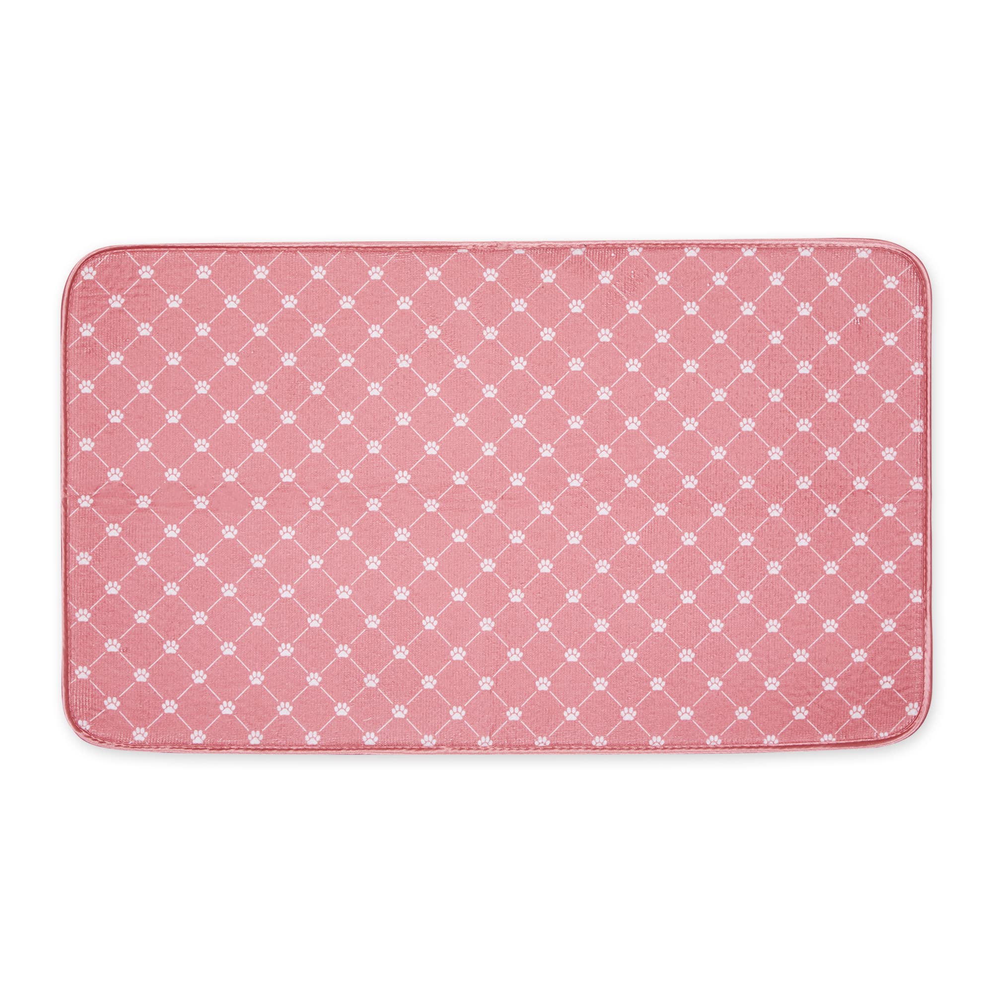 Bone Dry Rose Trellis pet mat in dining area keeps spills contained.
