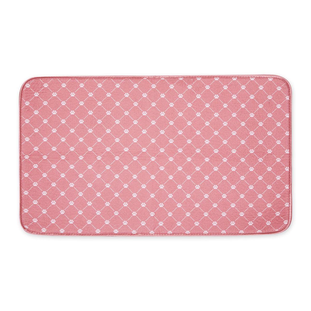 Bone Dry Rose Trellis pet mat in dining area keeps spills contained.