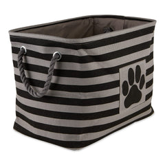 Bone Dry pet storage bin striped paw patch black front view shows sturdy, mobile toy storage.
