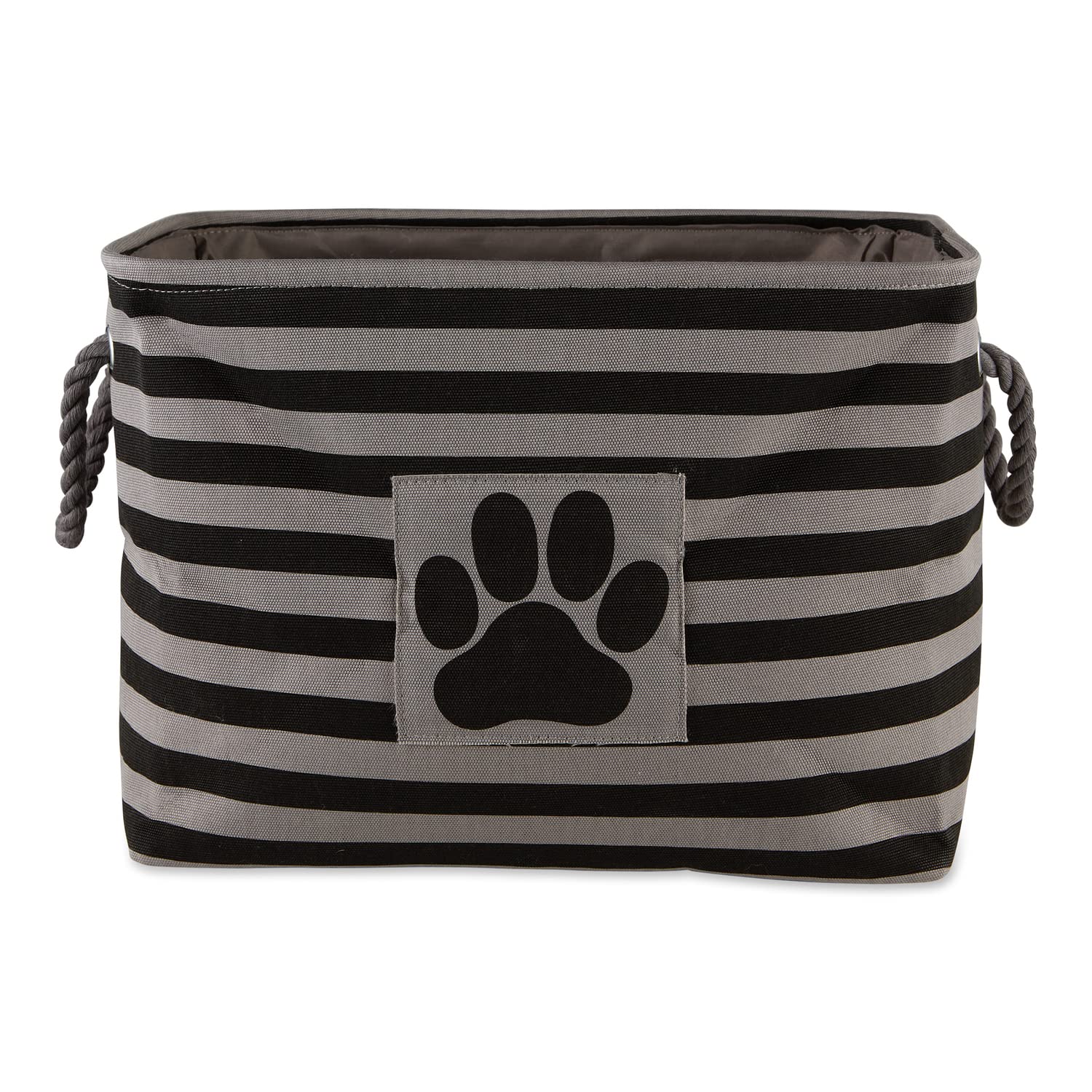 Bone Dry pet storage bin striped paw patch black handles visible for easy transport.