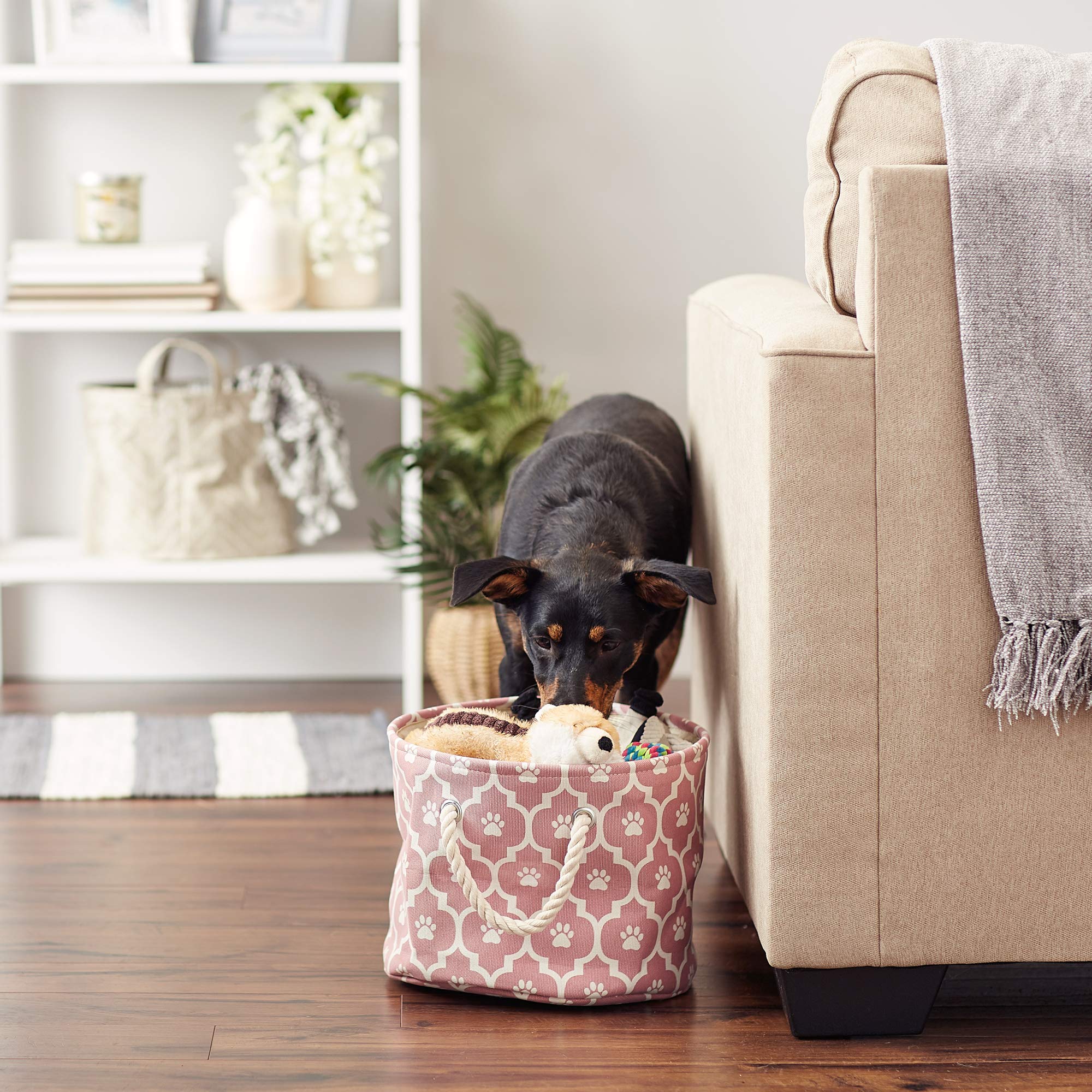 Bone Dry lattice paw bin handles enable easy transport