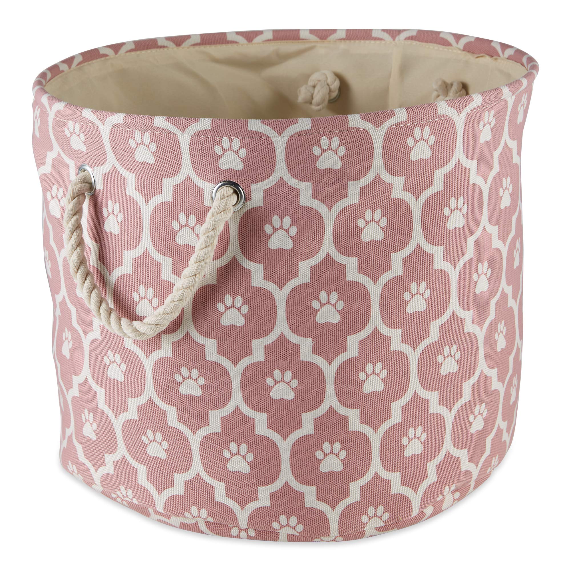 Bone Dry pet storage collection lattice paw print rose small round bin top view highlights rose color