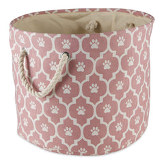 Bone Dry pet storage collection lattice paw print rose small round bin top view highlights rose color