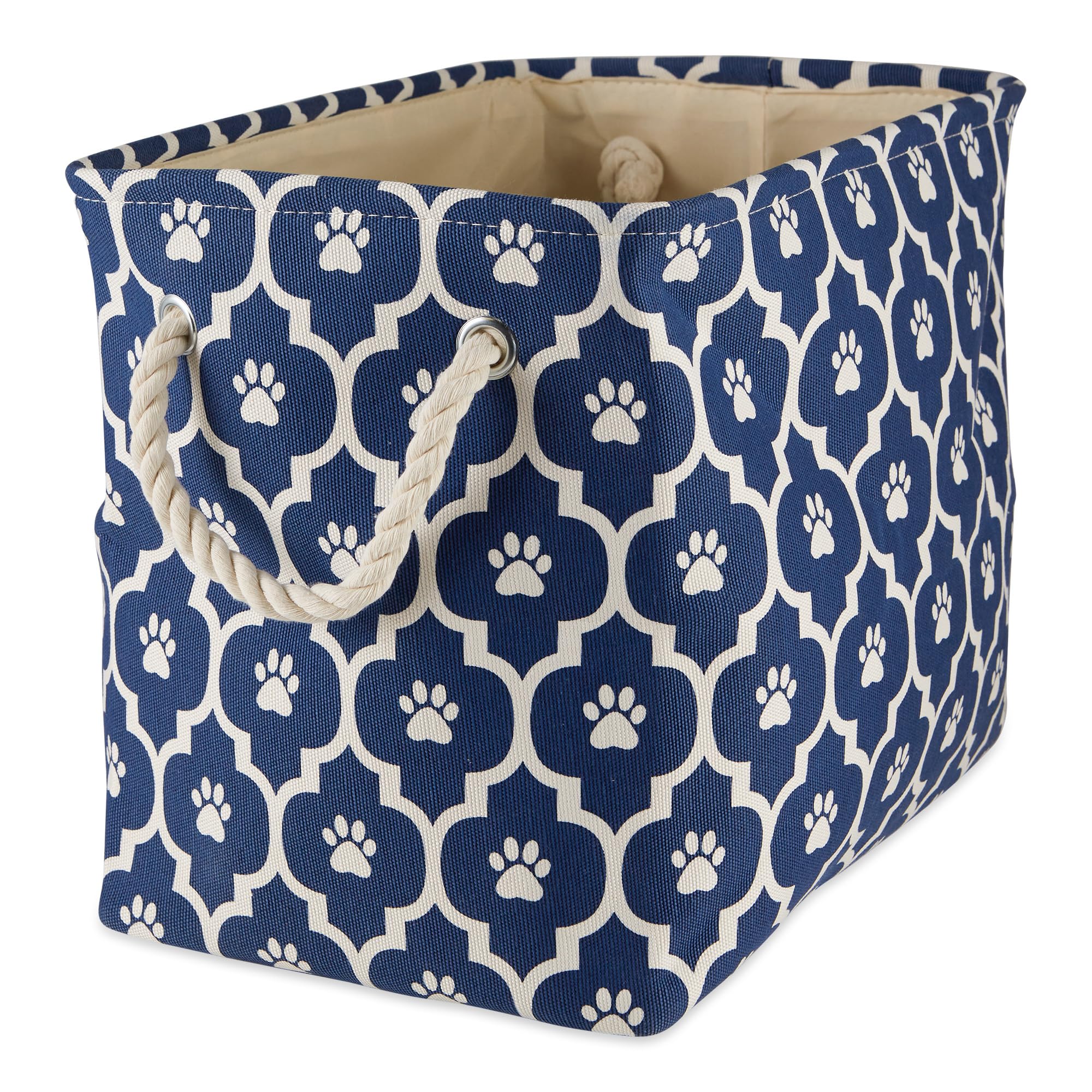 Bone Dry Pet Storage Collection Lattice Paw Print open lid Nautical Blue for easy access to toys.