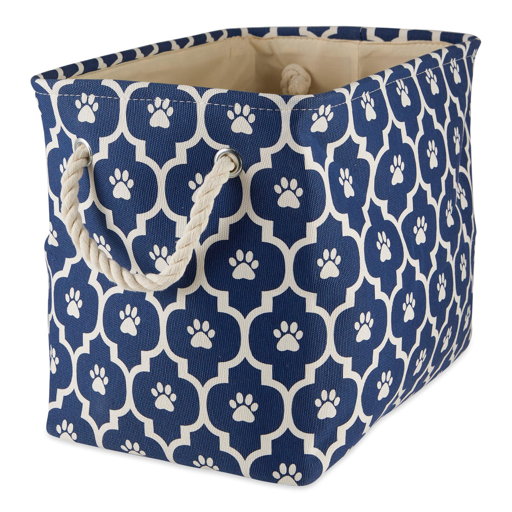 Bone Dry Pet Storage Collection Lattice Paw Print open lid Nautical Blue for easy access to toys.