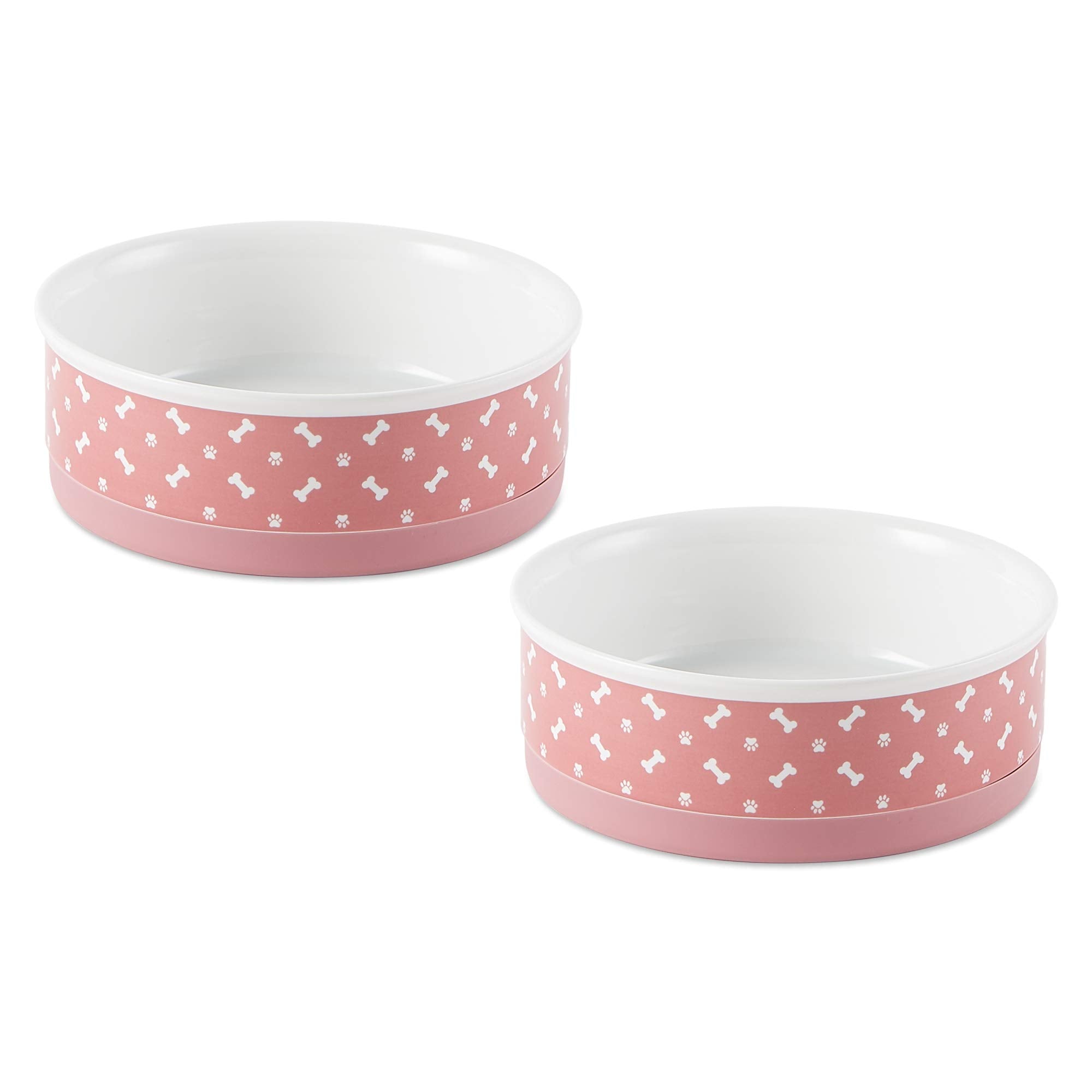 Bone Dry rose ceramic pet bowls front view show spill-free dining.