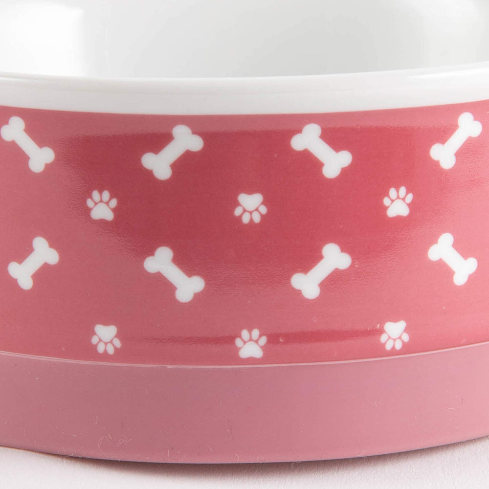 Bone Dry rose ceramic bowls side rim for stable meals.
