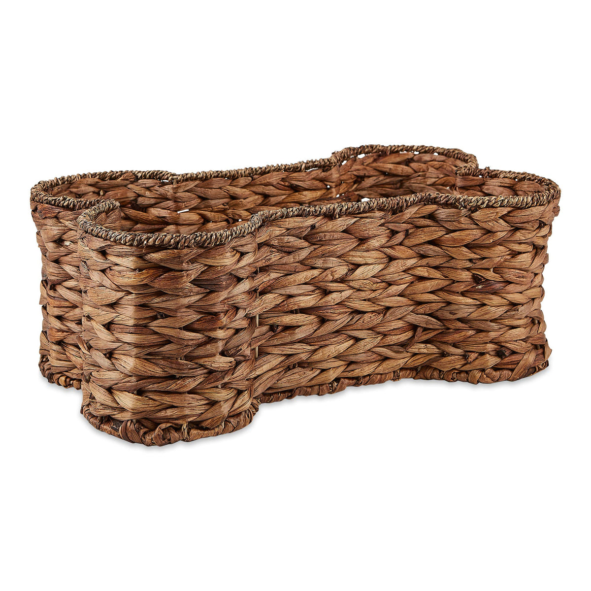 Bone Dry bone-shape hyacinth toy basket front view for compact storage