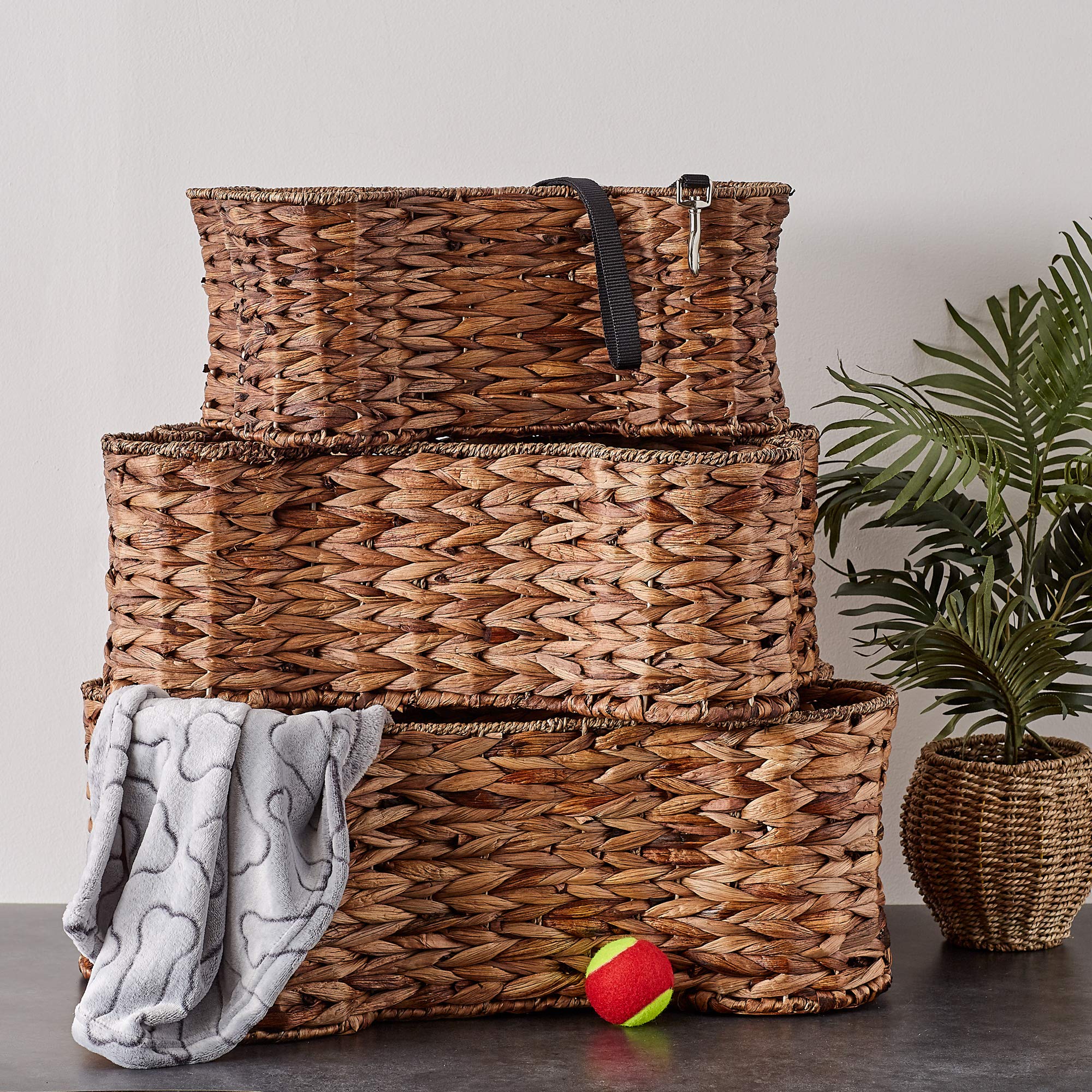 Bone Dry pet storage basket organizes dog leashes and toys