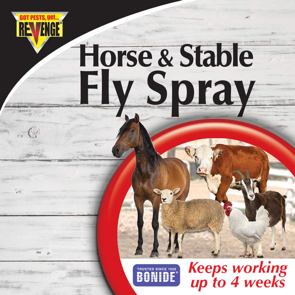 Bonide Revenge spray applied in barn to deter insects around foundations.
