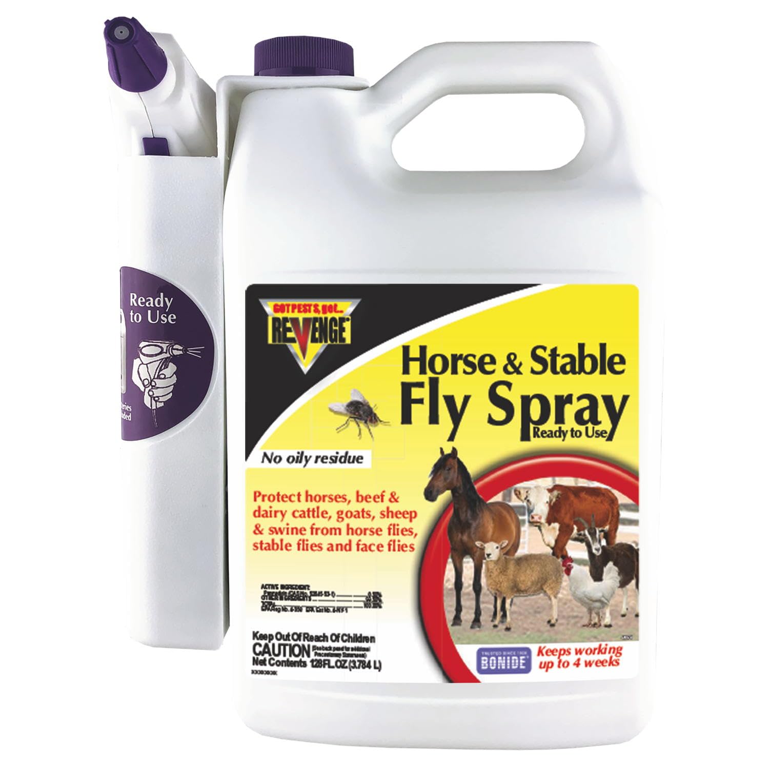 Bonide Revenge fly spray bottle ready to protect livestock from biting insects.