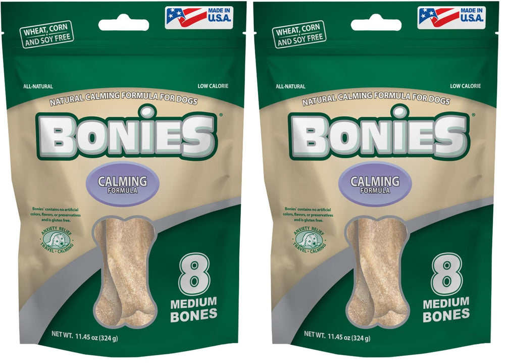 Bonies calming bone chamomile-lavender closeup shows anxious-dog stress relief potential.