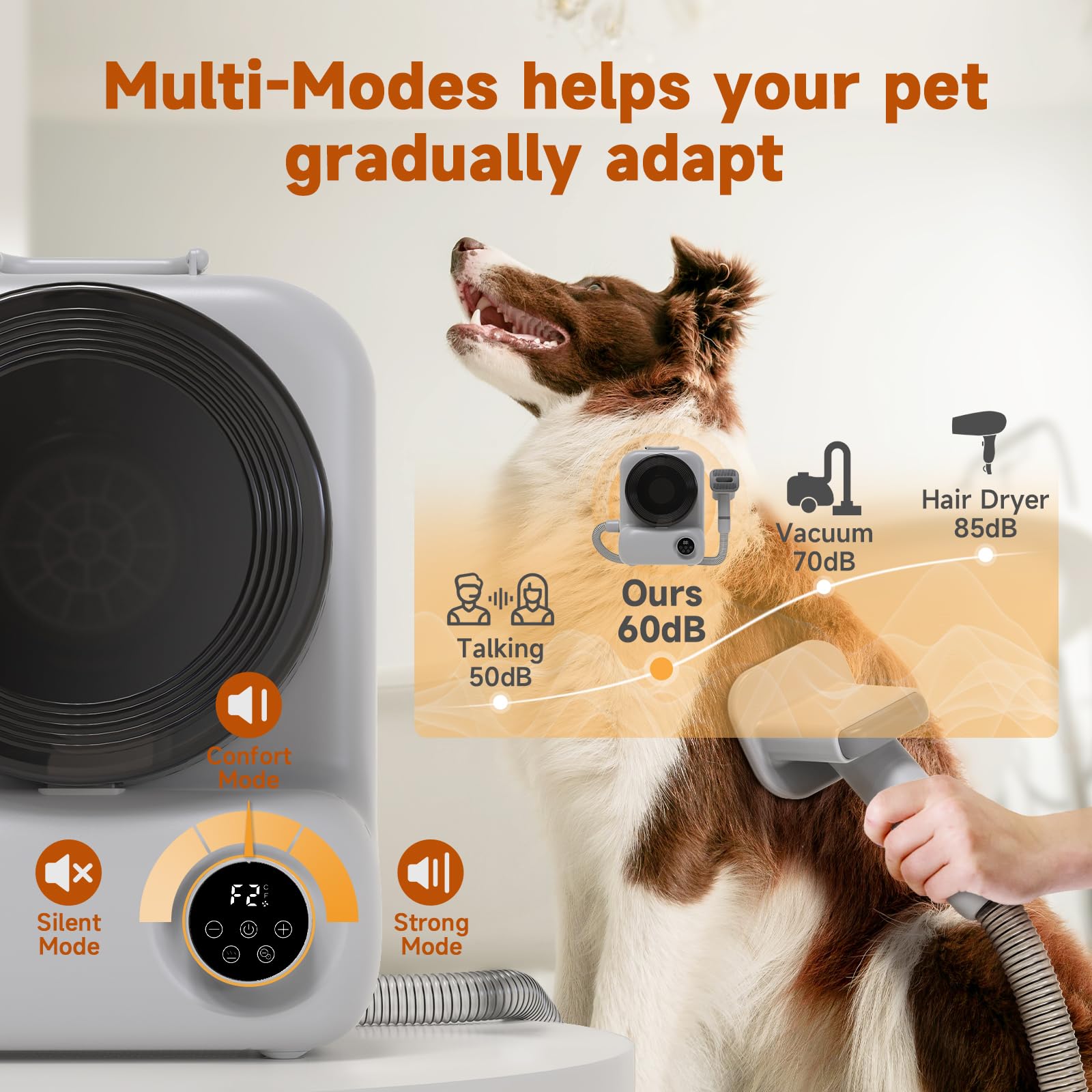 BONJELA 3-in-1 pet grooming vacuum demonstrates vacuum, blow dry, and grooming in one.