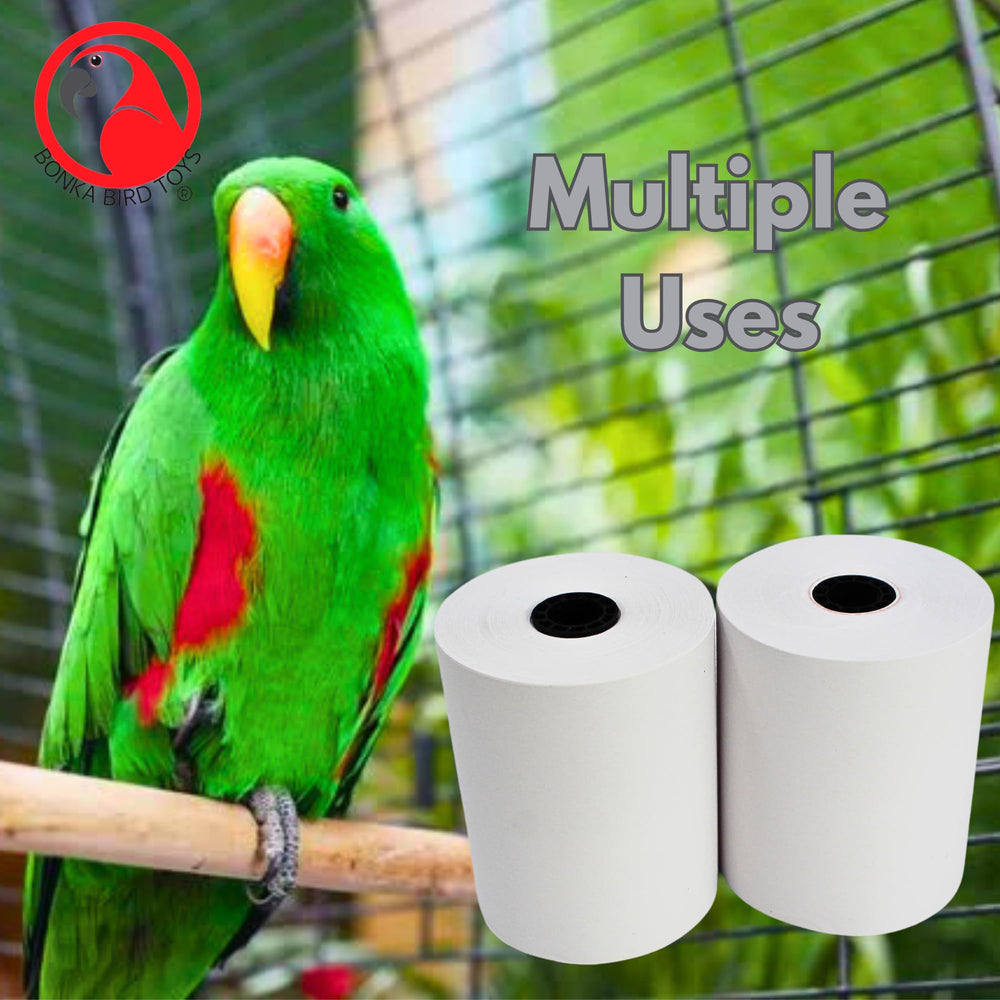 Bonka Bird Toys shredded paper strips can be hung for foraging enrichment.