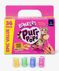 Bonkers Purrpops stick-treat on-lollipop showing freeze-dried chicken for a protein rich snack
