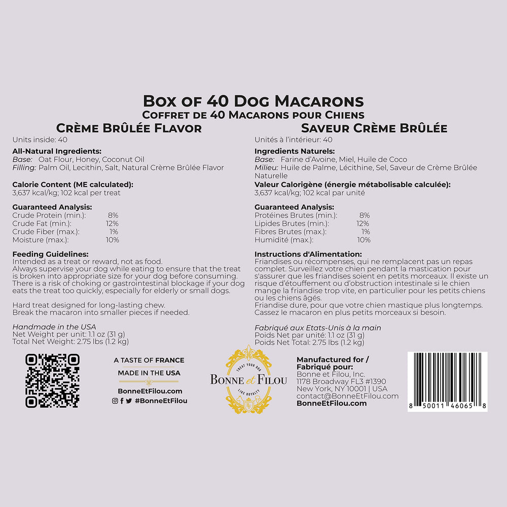 Bonne et Filou 40-count box nutrition info — bulk pet snacks for celebrations.