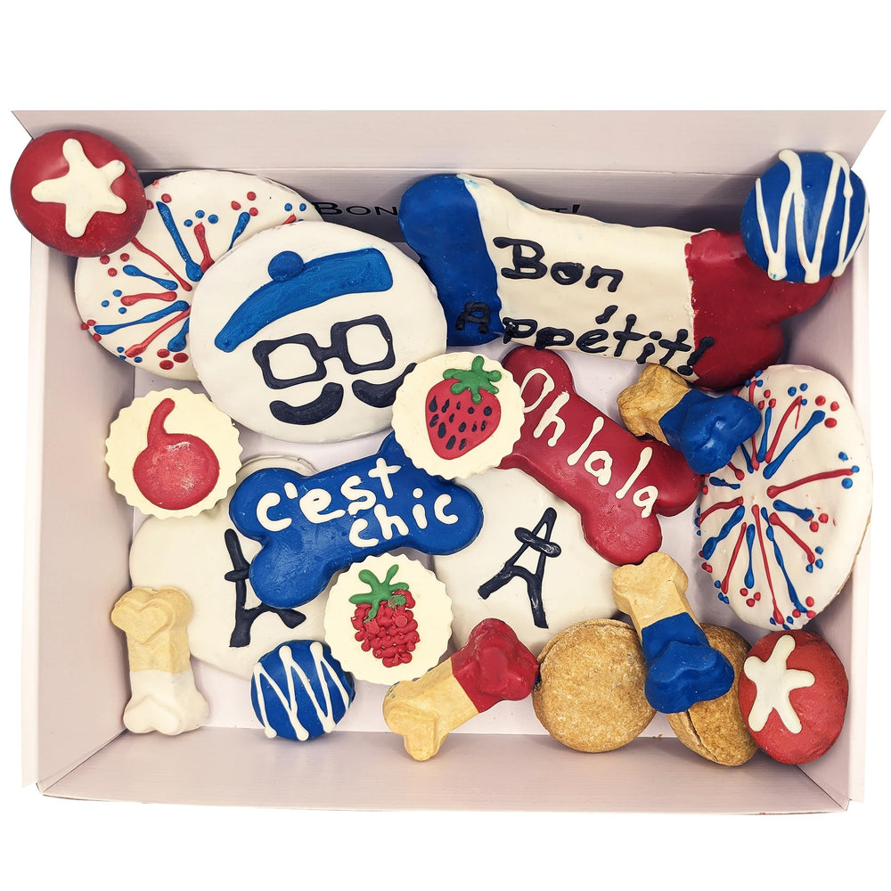 Bonne et Filou bone cookies close-up emphasizing healthy indulgence for dogs.