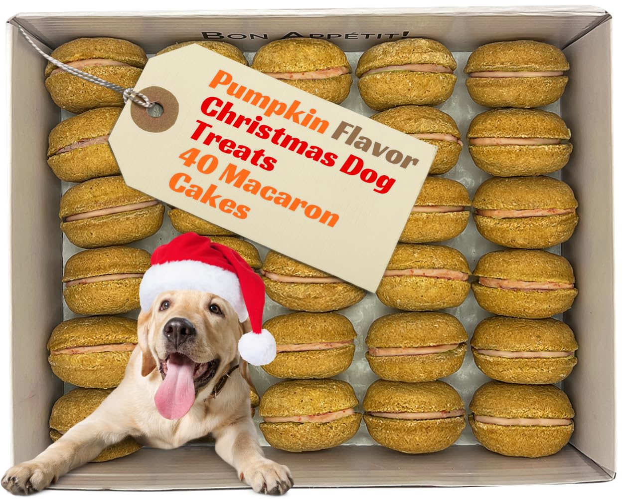 Bonne et Filou Christmas dog treats macarons pack, festive gift-ready snack for dogs.