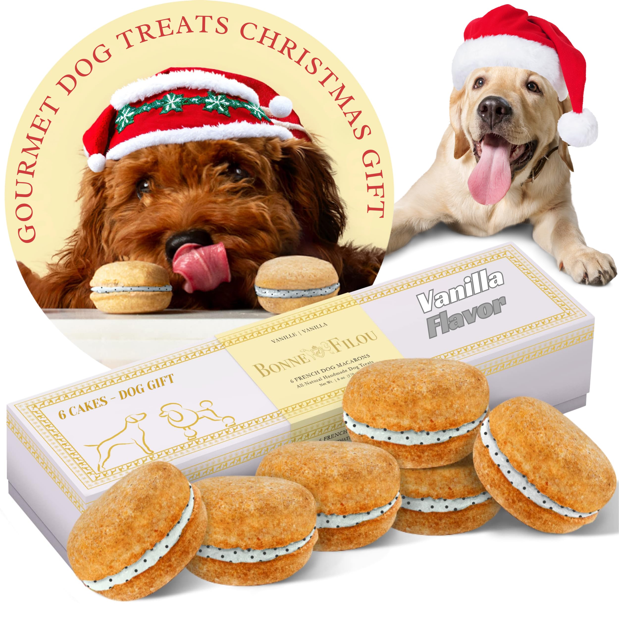 Bonne et Filou vanilla dog macarons pack — premium vanilla flavor for canine celebrations