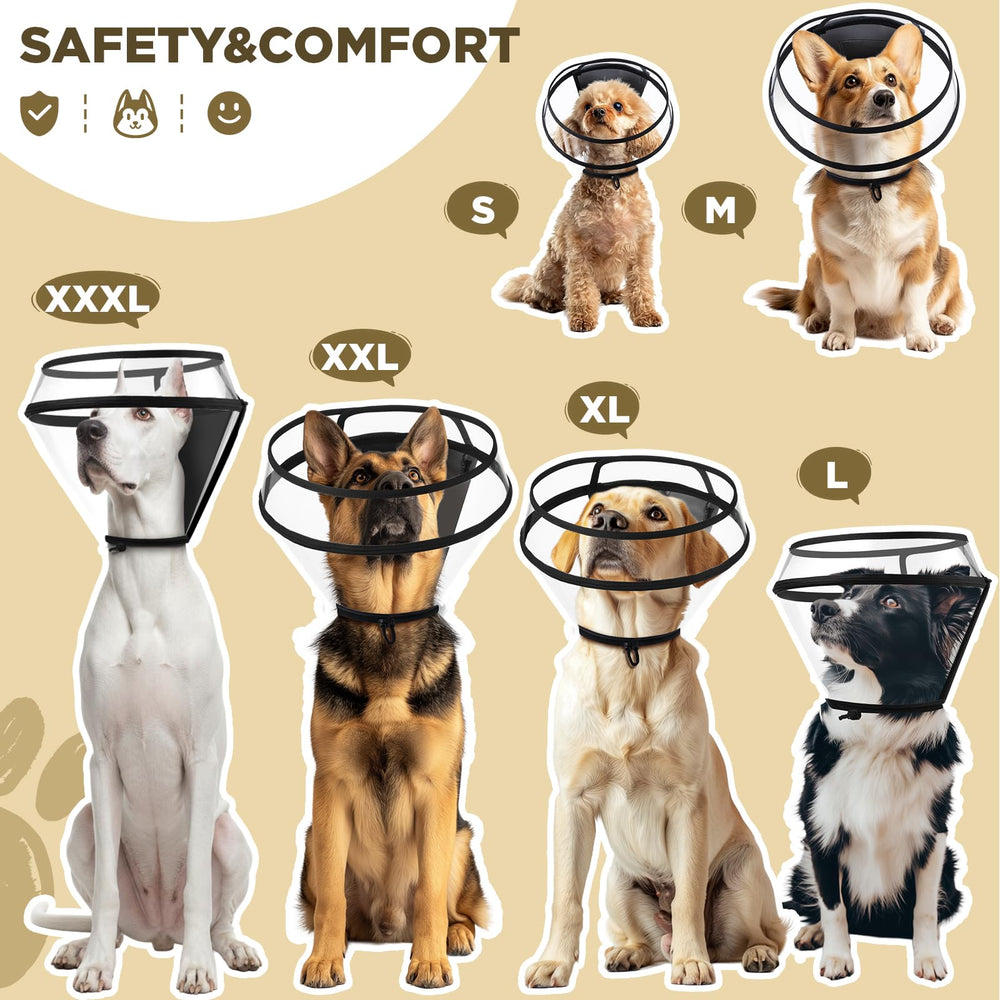 Bonthee dog cone transparent-material provides unobstructed view during recovery.