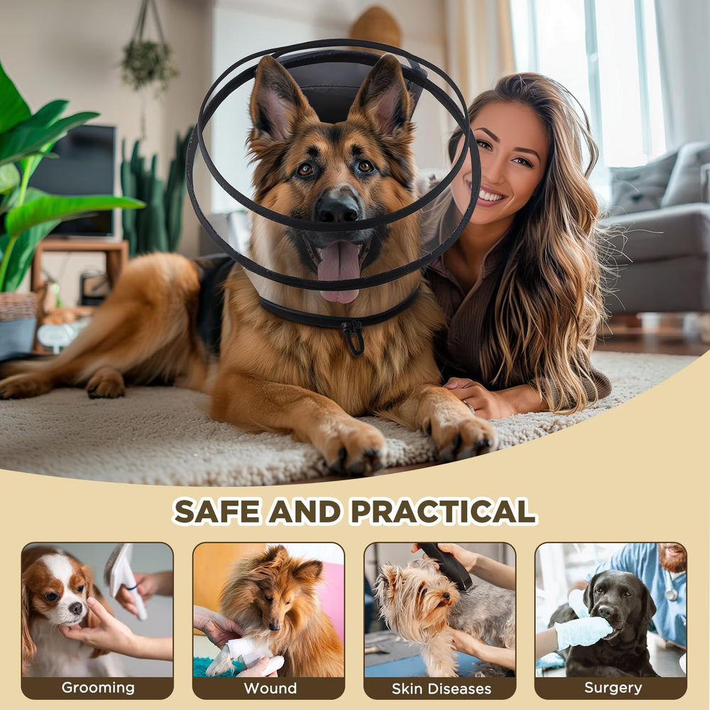 Bonthee dog cone wearing-in-use supports calmer resting and movement.