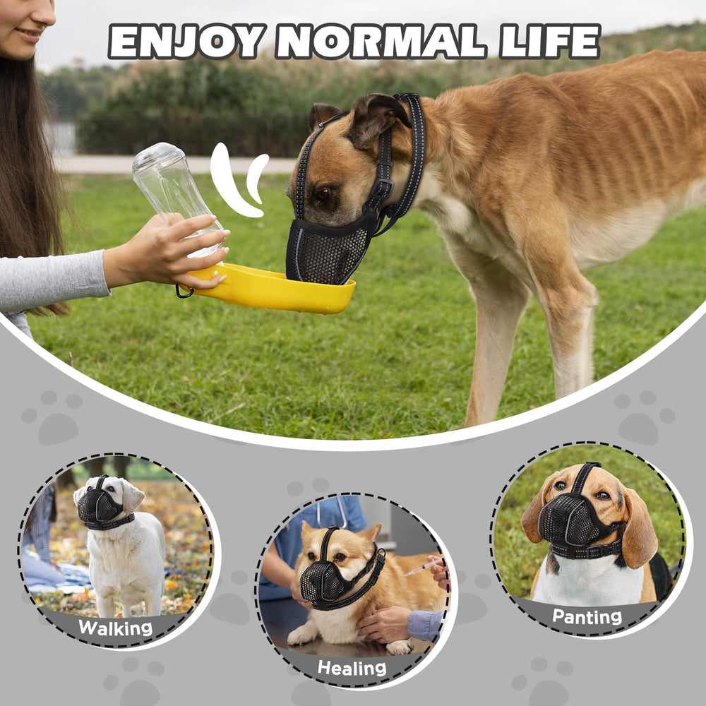 BONTHEE dog muzzle adjustable neck-forehead straps provide secure fit