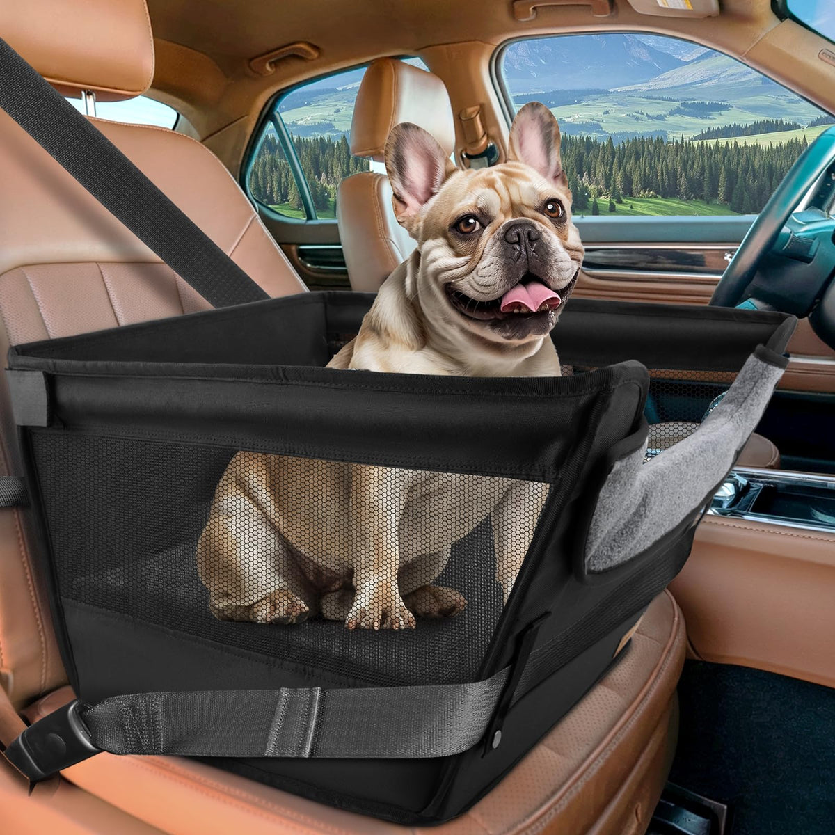 BONTHEE elevated car booster seat view offers a wider field of vision for calmer trips.