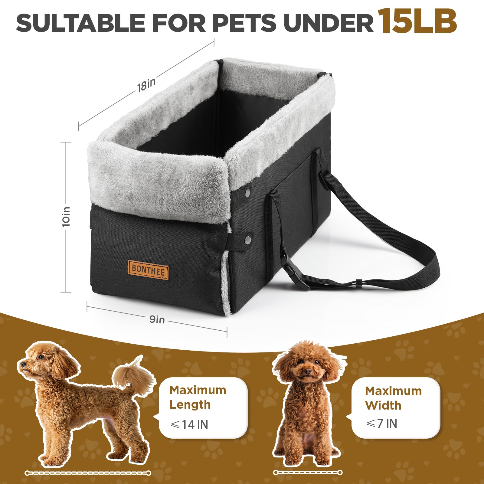BONTHEE elevated-view small dog seat provides window view to reduce anxiety.