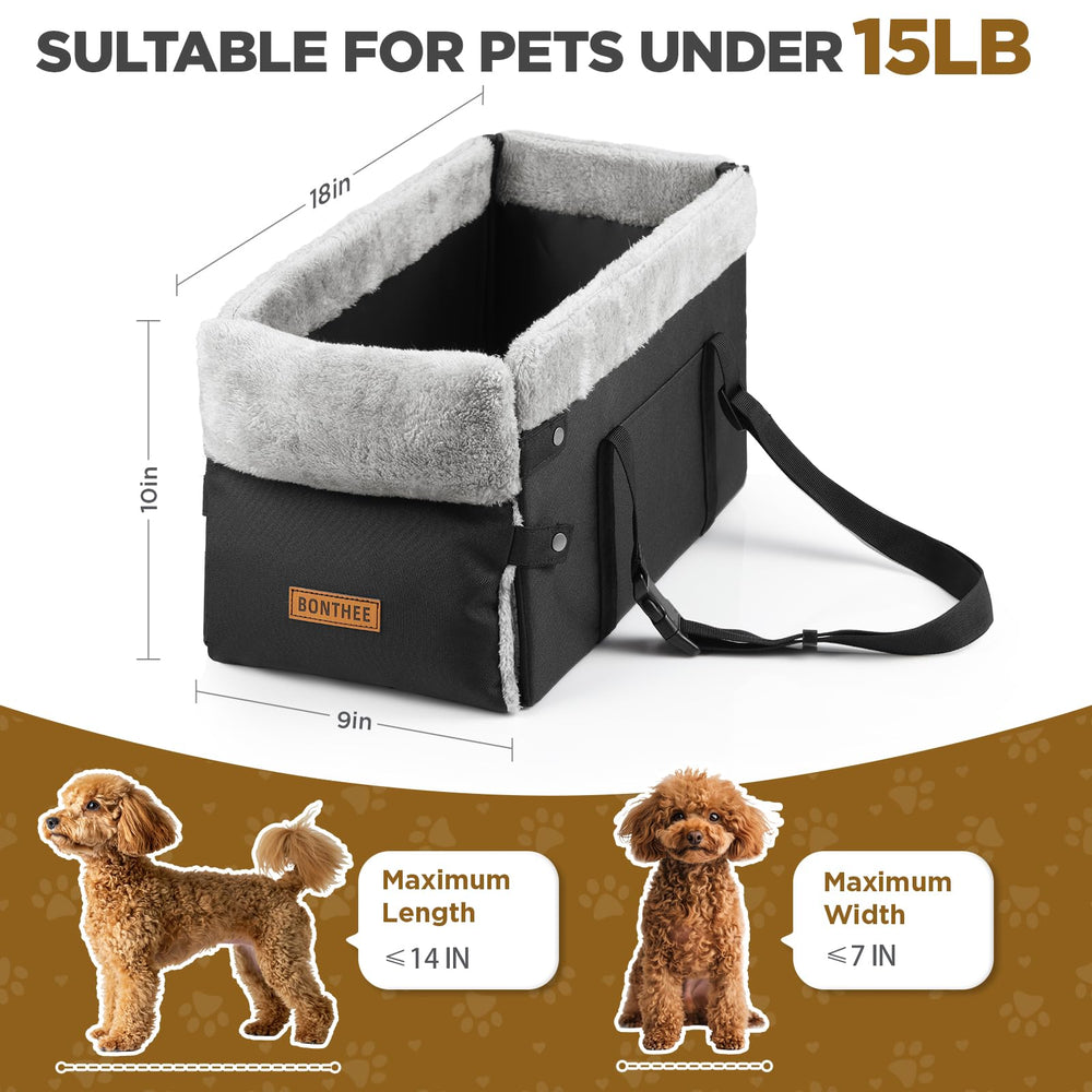 BONTHEE elevated-view small dog seat provides window view to reduce anxiety.