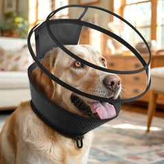 Bonthee soft dog cone outer view offers clear visibility for easy eating and drinking.
