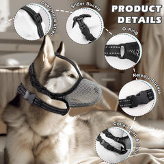Soft mesh muzzle with foldable sides shown for easy storage