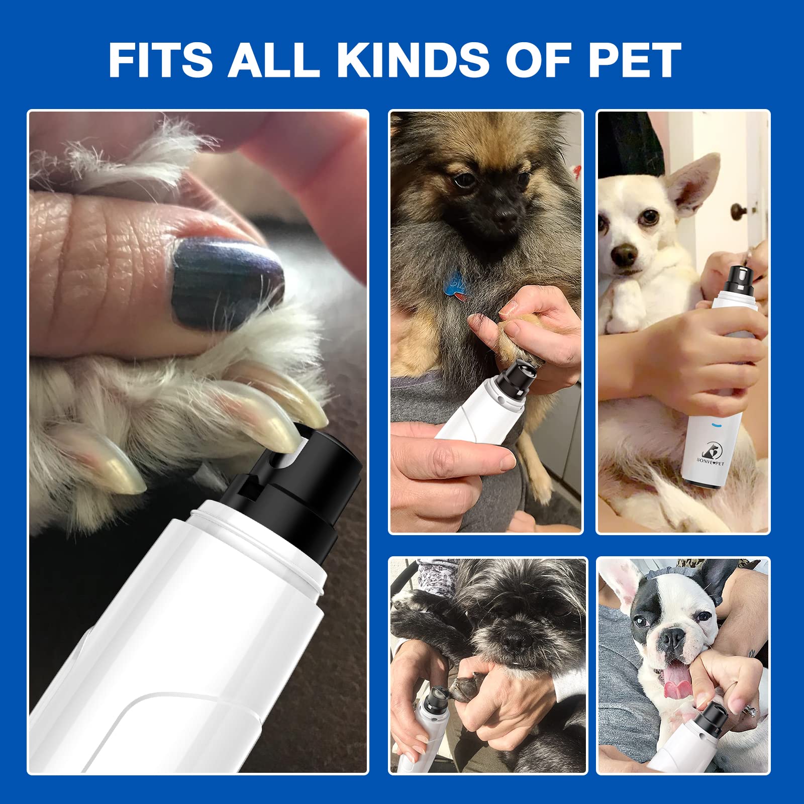 Bonve Pet lijadora de uñas, diseño ergonómico y portátil para manejo cómodo.