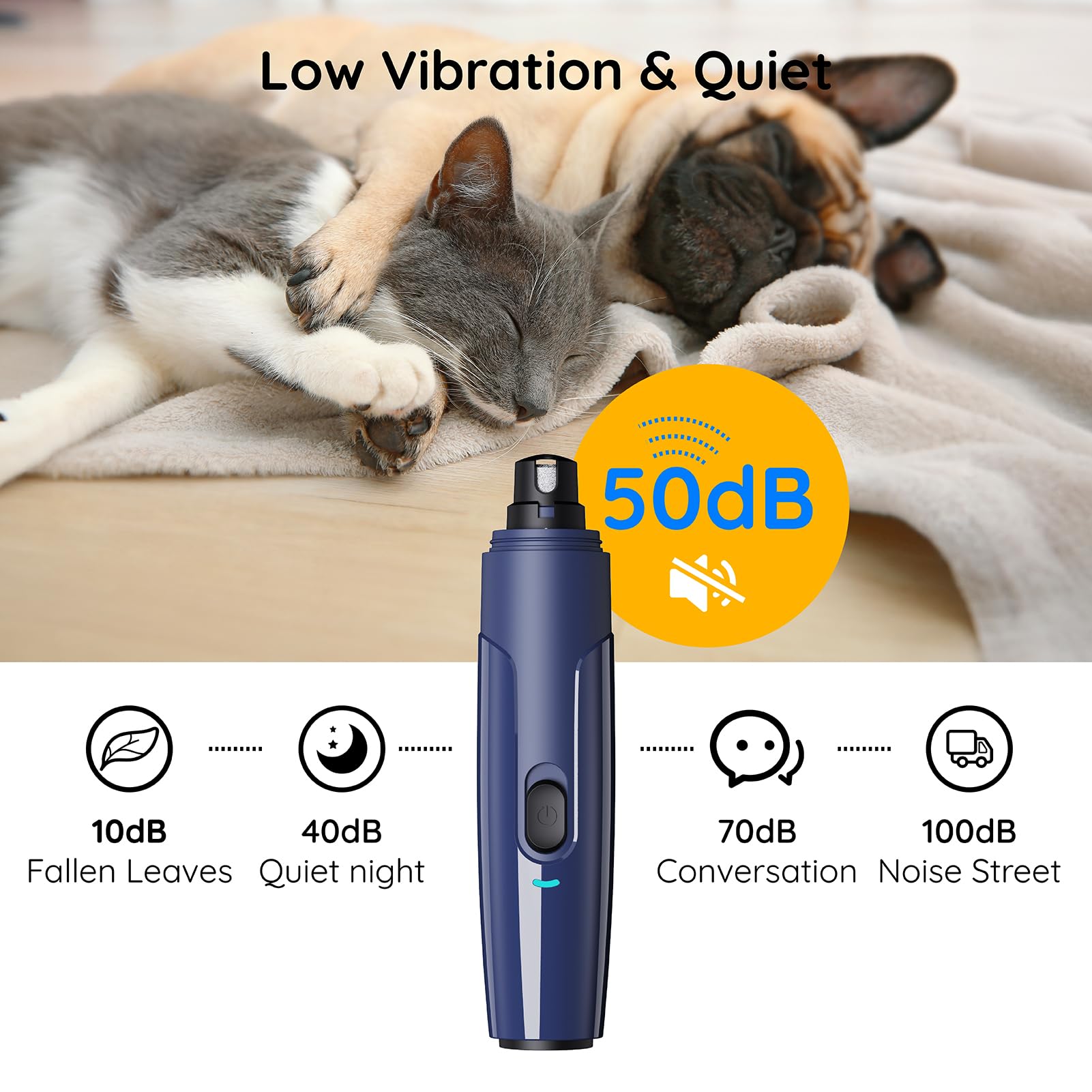 Bonve Pet Nail Grinder in action with two speeds for different nail thicknesses.