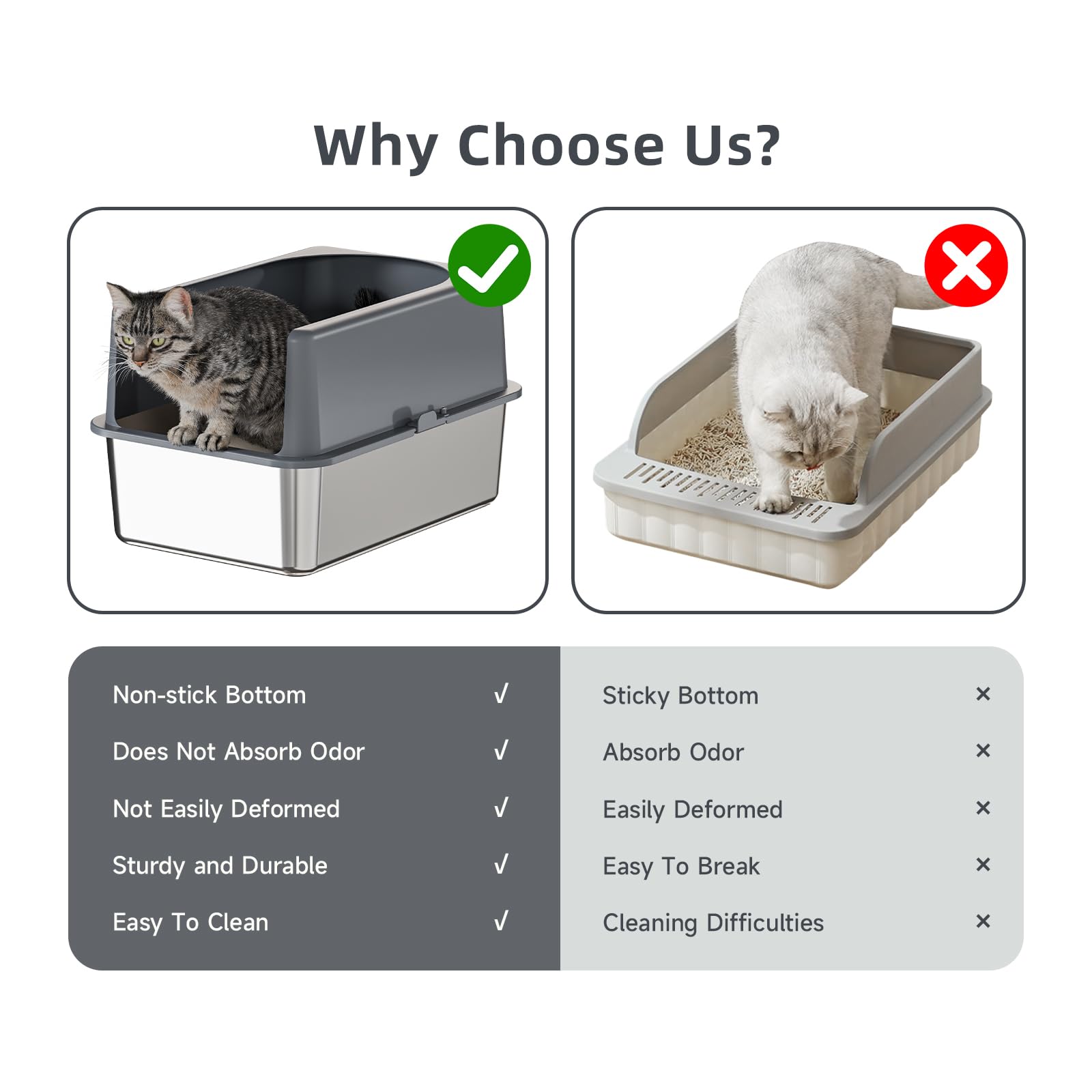 Booche durable 304 stainless steel construction withstands daily use and scratching.