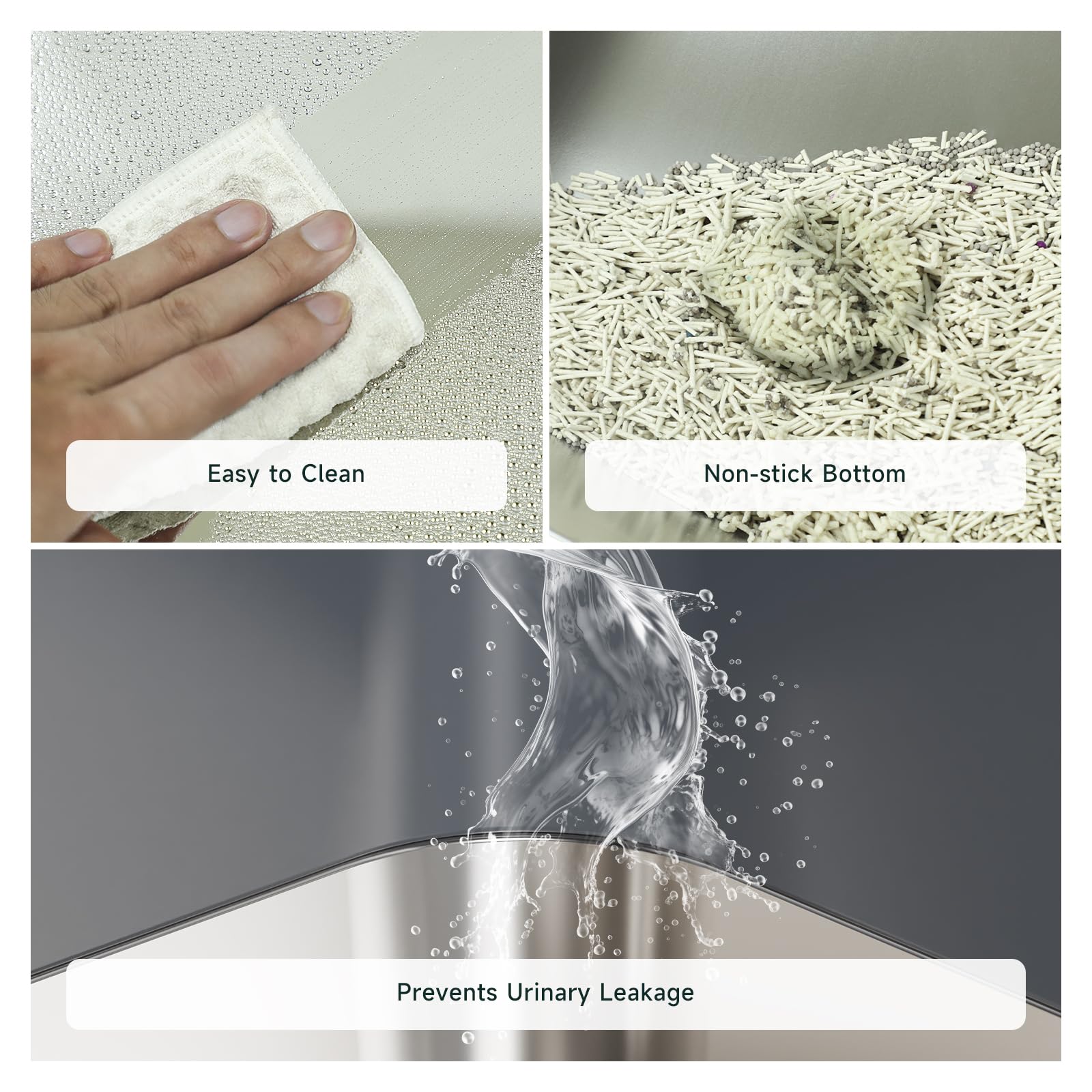 Booche spill-proof lid design prevents leaks during active cats and routine cleaning.