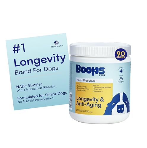 Boops Pets NAD+ senior dog supplement jar for aging dogs and vitality