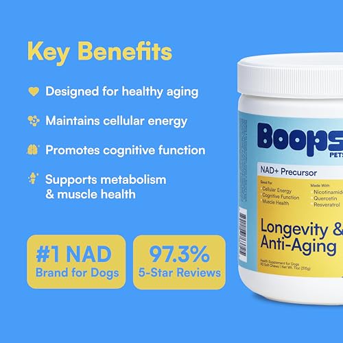 Boops Pets NAD+ ingredient closeup highlights NR for aging dogs