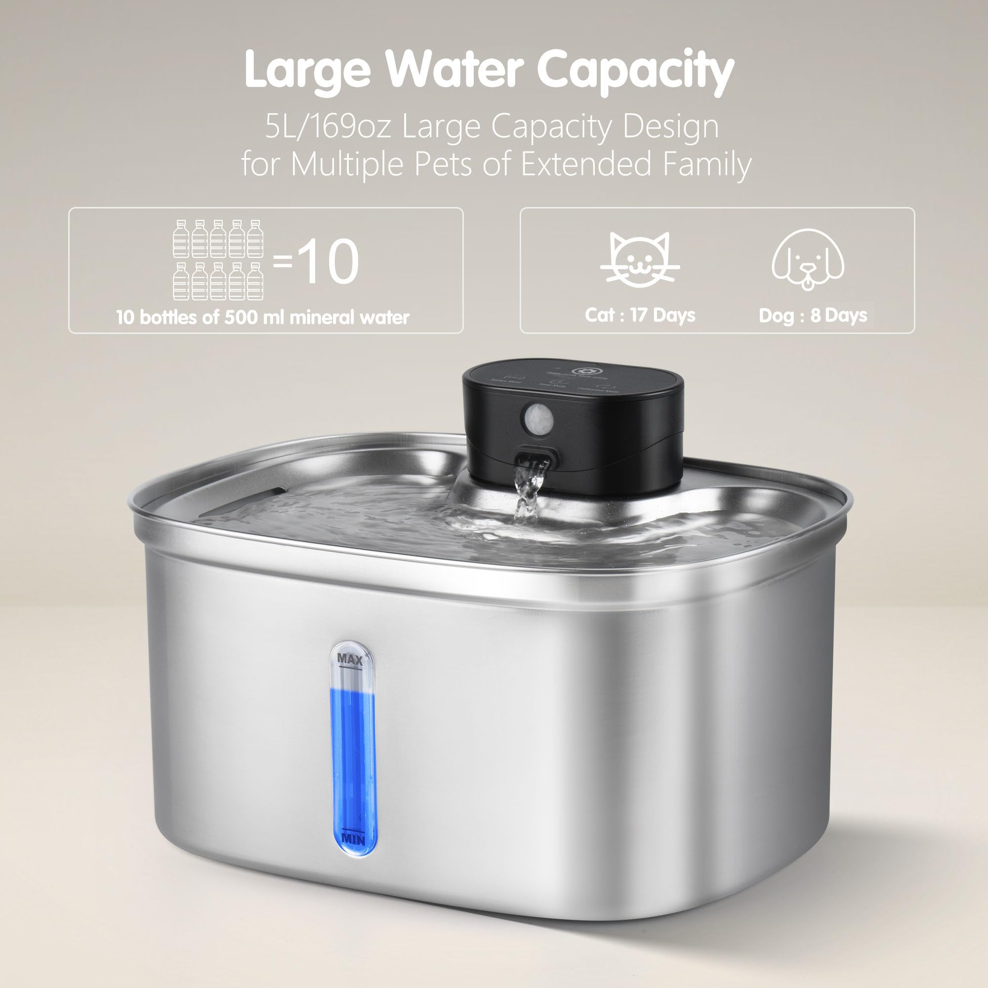 BOORCA 304 stainless steel tank highlights durable, easy-to-clean hydration surface