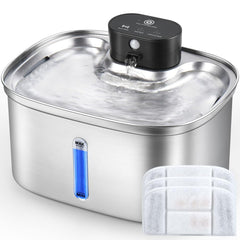 BOORCA wireless cat water fountain front view for cordless hydration and placement flexibility