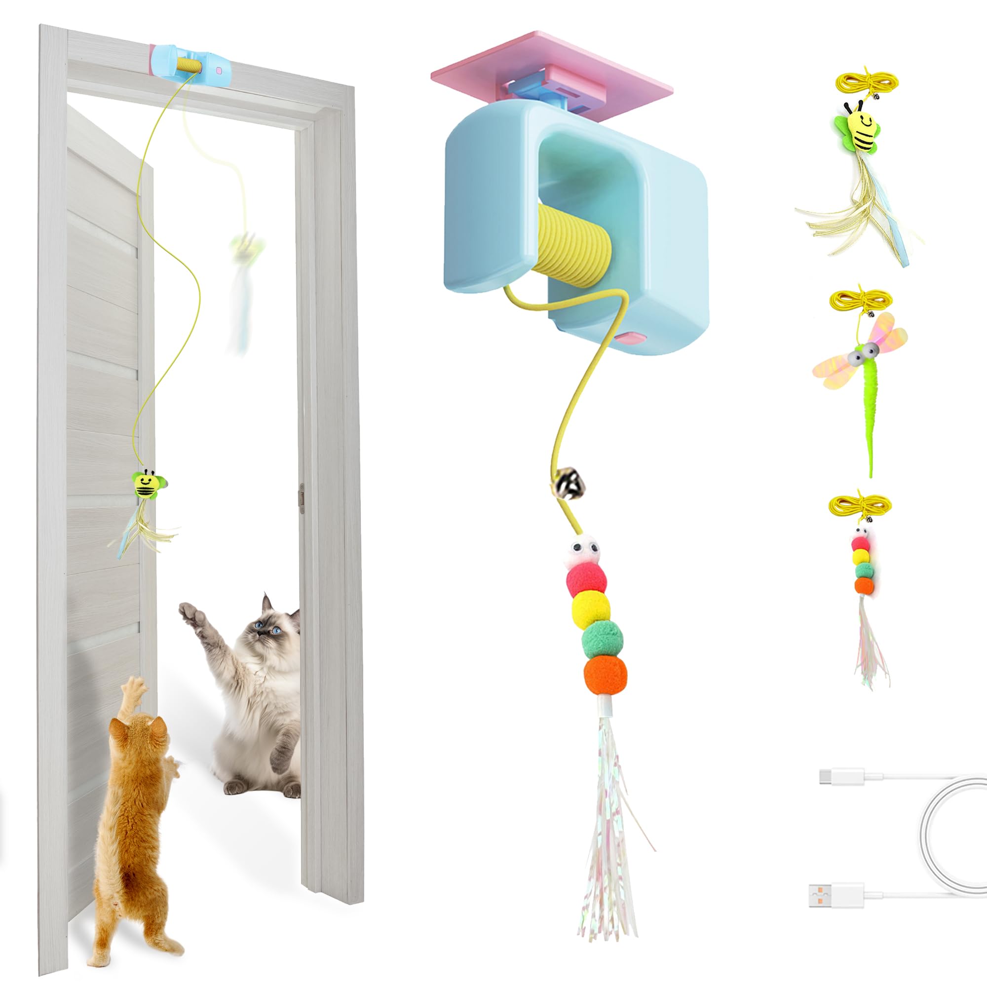 Booteely hanging cat toy with three feathers entices kittens to chase.