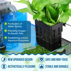 Borlech aquarium plant holder side view highlights sturdy glass attachment for rimless tanks.