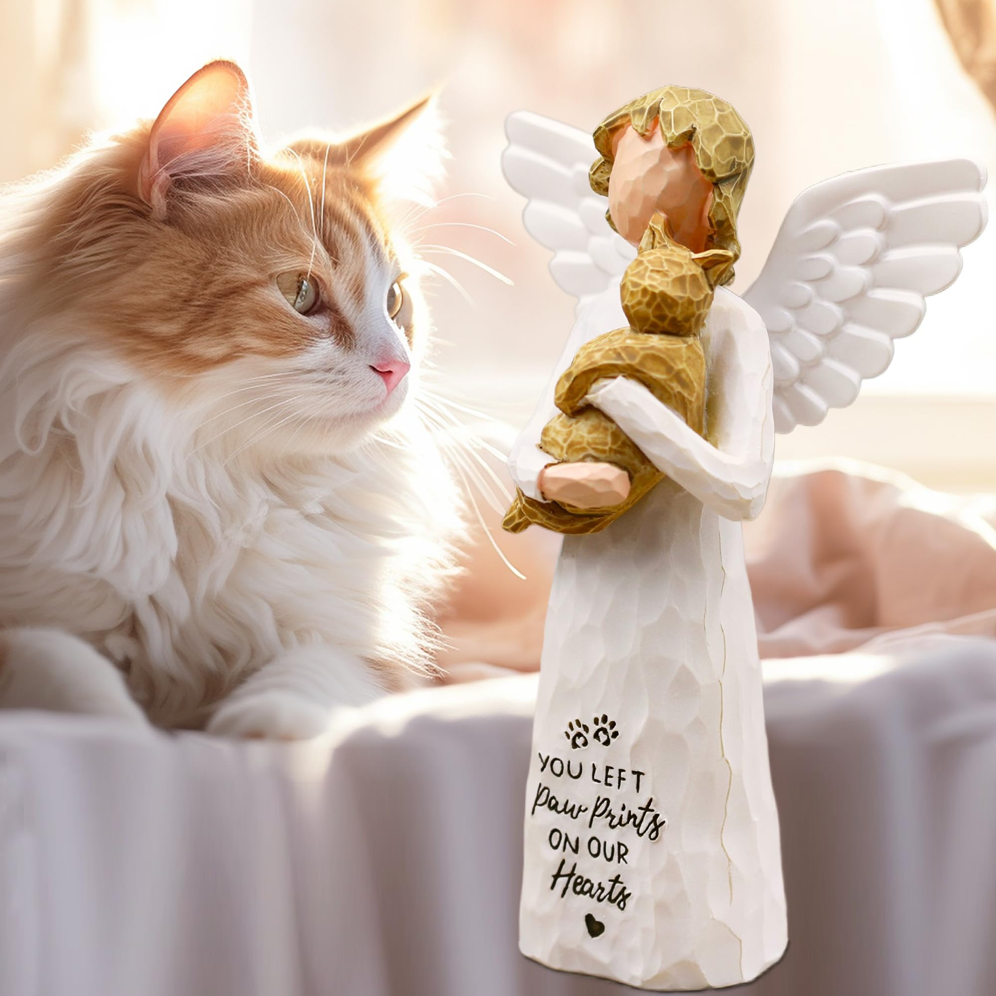 BORLESTA cat angel statue 5.1 inches brown for display