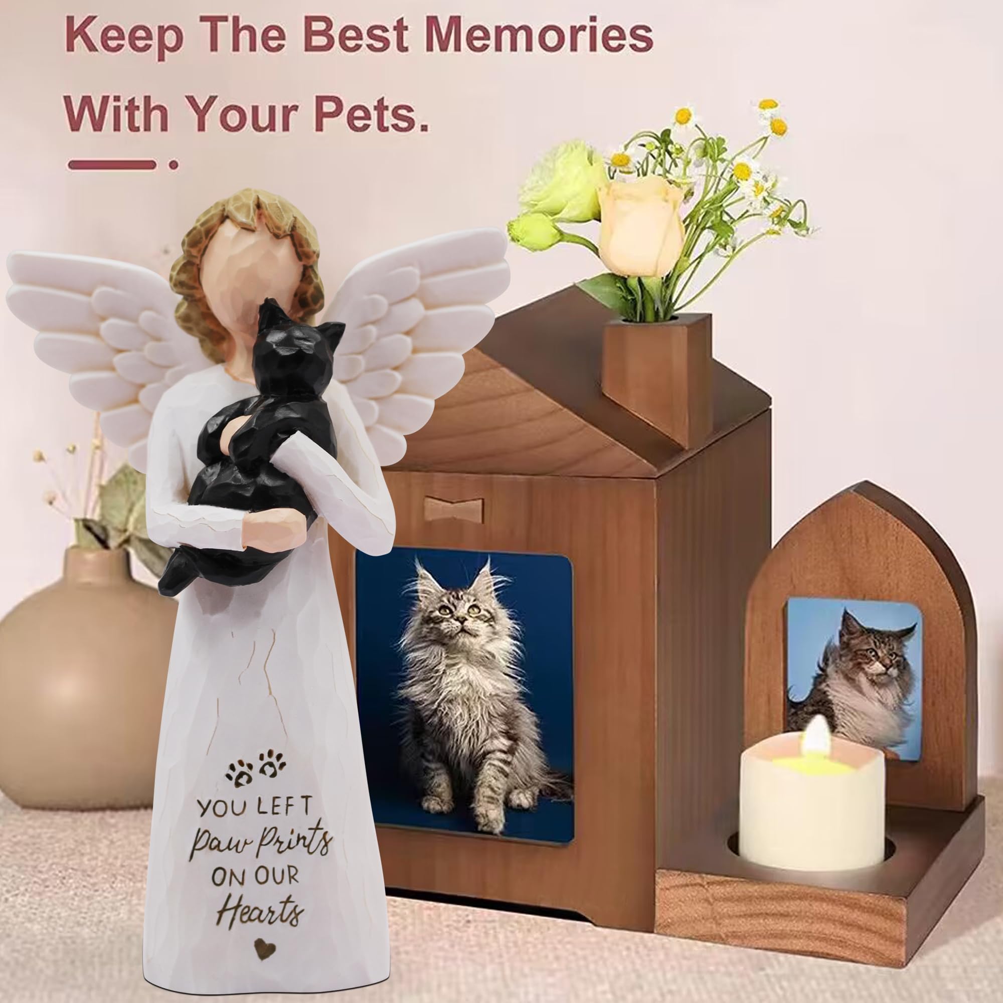 BORLESTA resin cat memorial sculpture durable keepsake for pet memories.