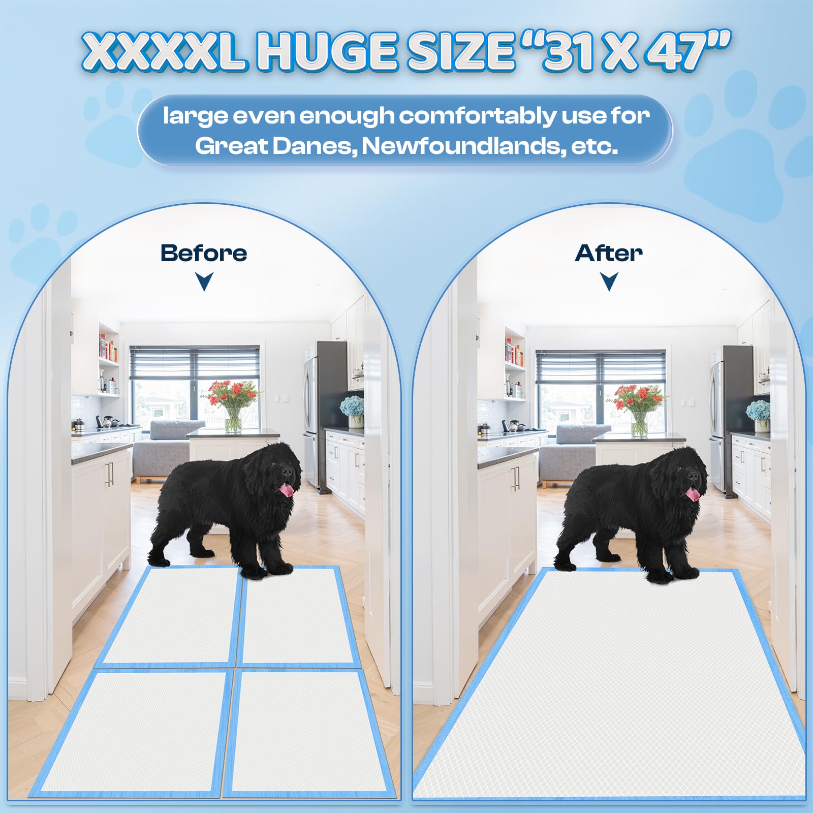 Boscute 31x47 inch giant pad fits large breeds for potty training