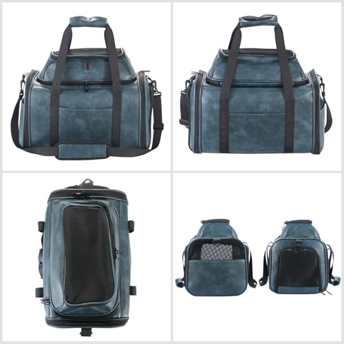 Bosnanller airline-approved carrier with expandable top, blue, cabin-ready.