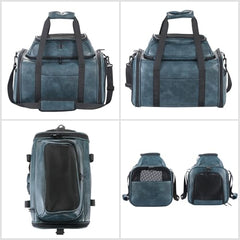 Bosnanller airline-approved carrier with expandable top, blue, cabin-ready.